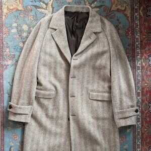 RARE Brooks Brothers Golden Fleece brown cream herringbone raglan tweed coat 44R
